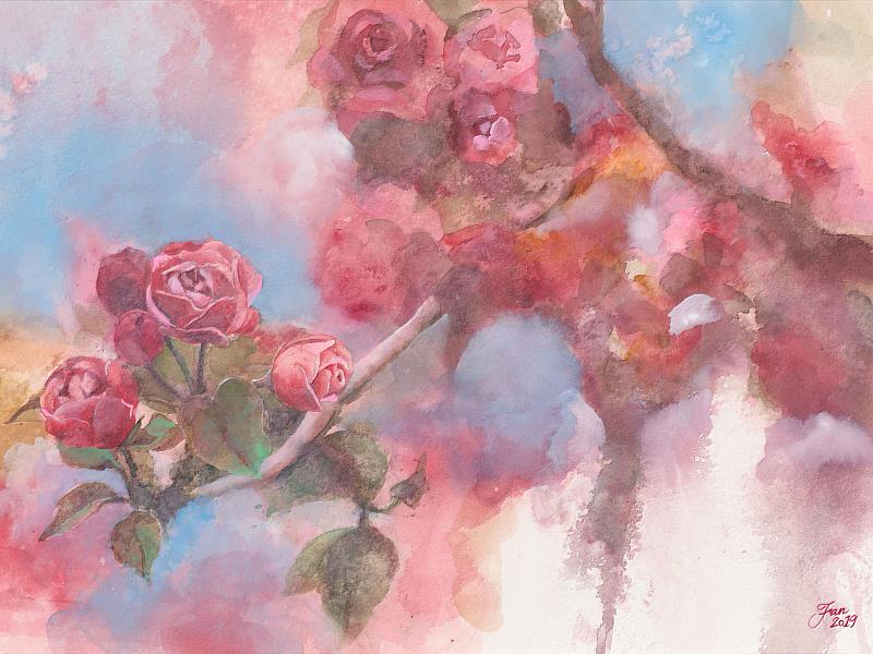 《賴威帆個展—漫慢畫∙天使寶寶與惡魔寶寶》作品賞析：花系列 30x45cm 水彩 2019。7月24日(日)下午三時，藝術家「賴威帆」水彩創作示範，誠摯邀您近距離欣賞。
