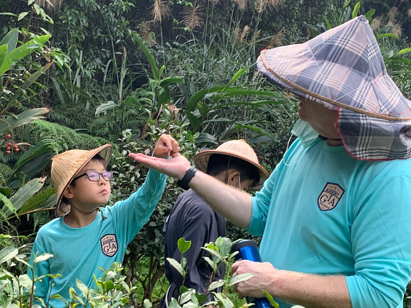 外籍老師帶領學生探索校園，了解自然生物知識。