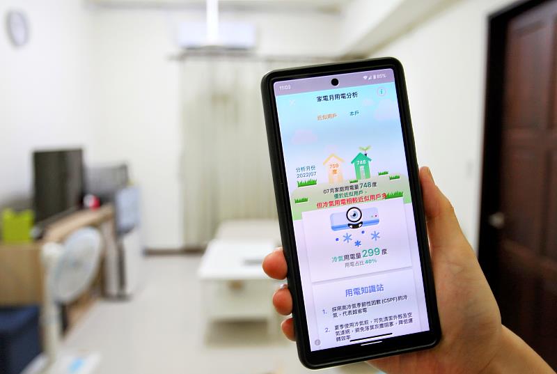 台灣電力APP住宅用電分析功能，不僅可推算電器用電度數，還能與近似用戶的用電型態做比較。
