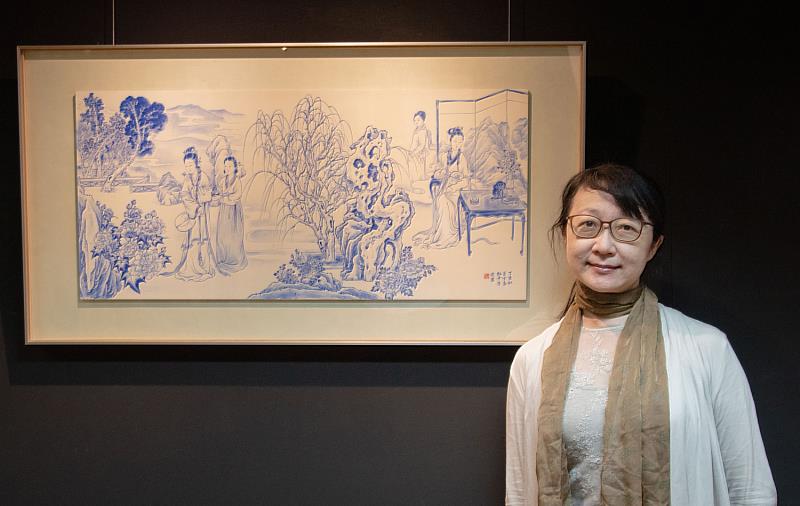華梵大學美術與文創學系聶蕙雲教授展出作品《牡丹亭系列--遊園》。