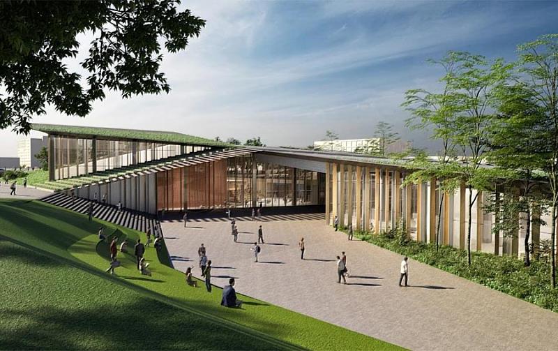 共善樓，由2020東京奧運主場館建築師／逢甲特約講座隈研吾設計，位於水湳經貿園區內的逢甲新校地，緊鄰中央公園綠色廊帶，設計規劃呼應「負建築」的生態友善與低碳永續，整體外觀融合地貌，是一系列群聚空間組合的地景建築。