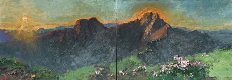〈晨曦-玉山連峰〉2022_油畫_麻布_112x324cm