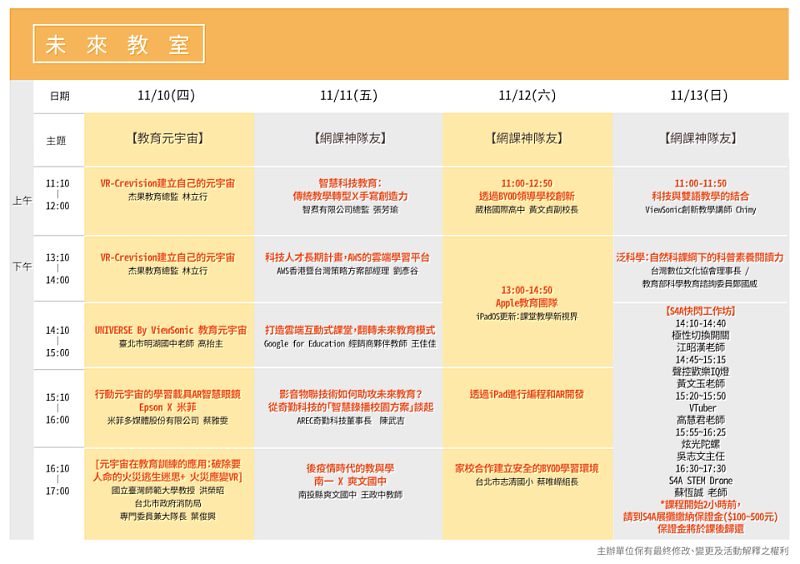 2022臺灣教育科技展 未來教室議程表