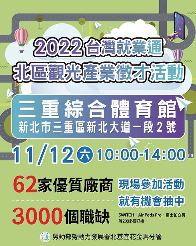 11月12日台灣就業通北區觀光產業徵才活動  62家優質廠商 3000多個職缺