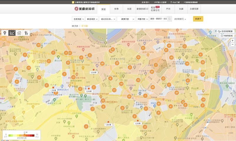 「地圖找房」功能提供消費者周遭行情資訊，方便查看附近的成交單價。