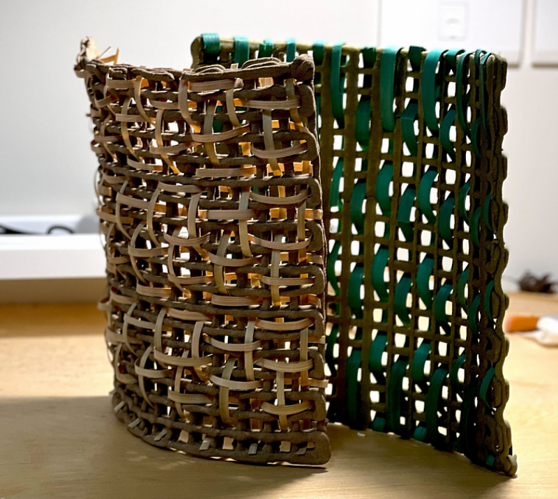 運用廢棄魚麟作為陶瓷3D列印的材料結合竹材跨域運用，設計成多孔的植物磚，展現特殊質感