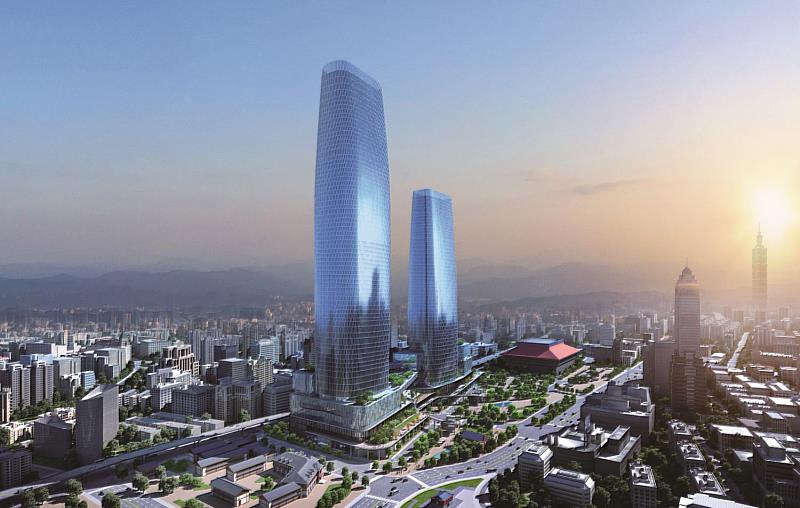 台北雙星、明日台北埕、郵政雙塔千億投資爆發，隨摩天樓冉冉升起的西區，將成為國際能見度最高的城市舞台，預售大案「國王雙子星」地段價值搖滾區，60米近距離接觸台北雙子星，圖為3D合成示意圖。