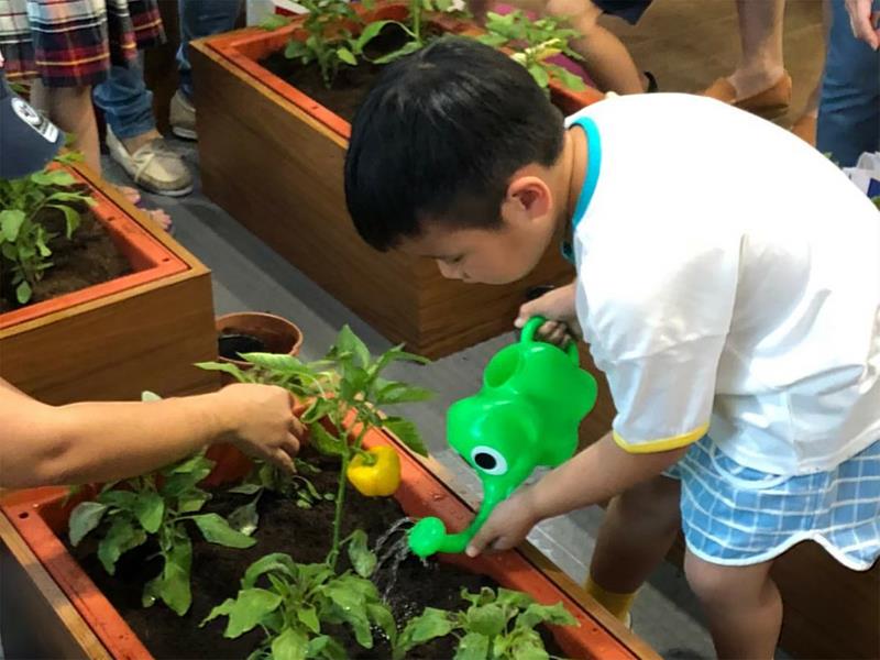 可食地景大人、小孩一起參與，享受種植的樂趣。.