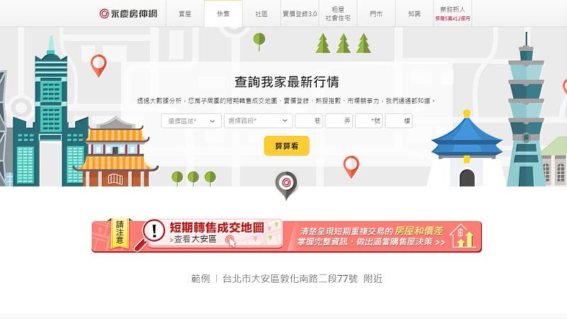 永慶房屋推出「賣屋算算」網站，只要輸入地址，就能知道平均行情，迅速掌握房屋價值！