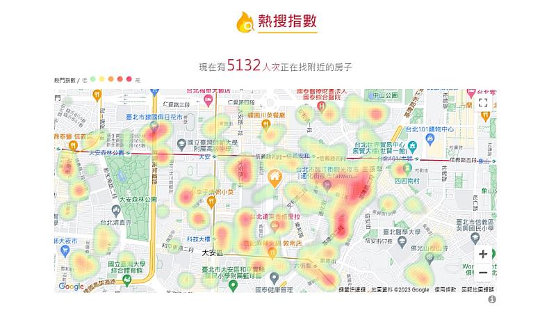 永慶房仲網「賣屋算算」網站更結合google map，幫助消費者一眼了解房市熱區。