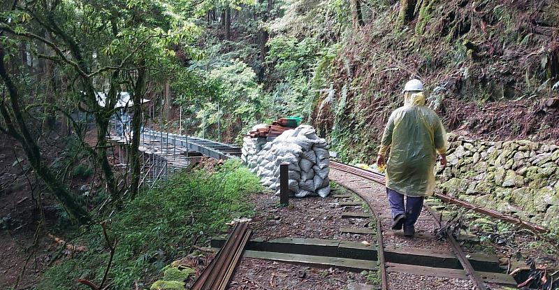 為降低對環境的擾動，本次設施改善工程嘉義林管處多以人工方式搬運相關施工材料