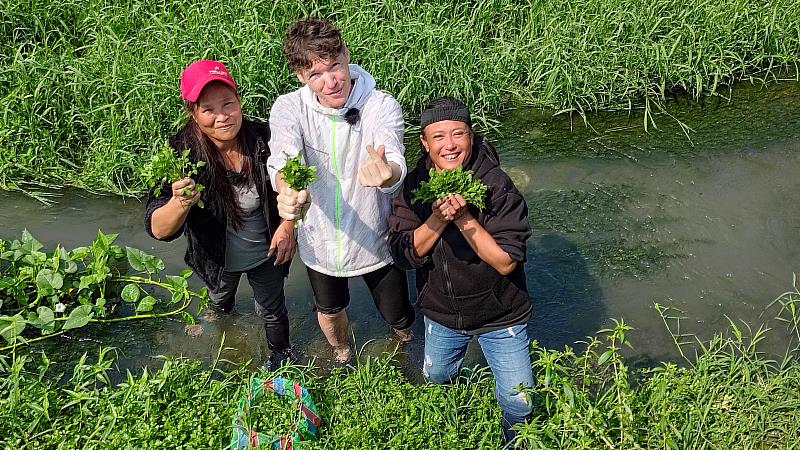 《ila 跟土地學做飯》吉雷米與族人在大水溝裡採集水菜