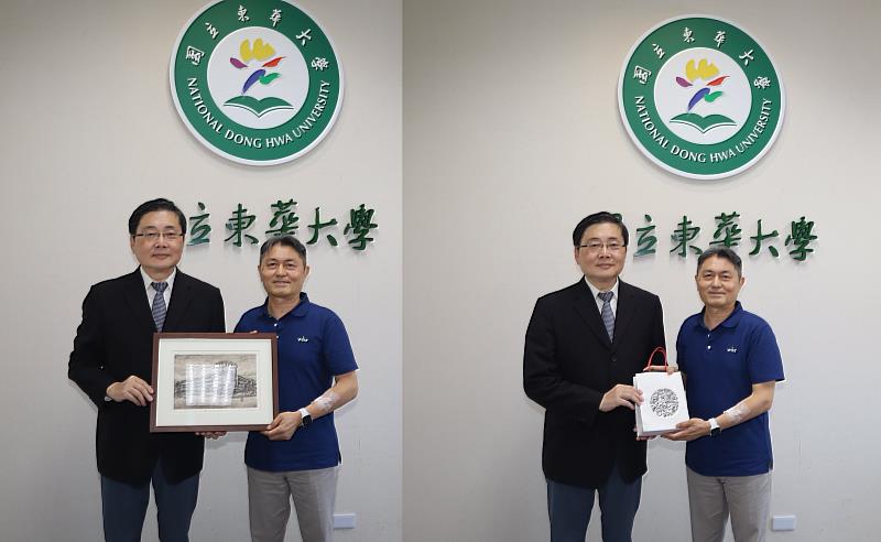 東華大學與緯創軟體公司互贈紀念品。