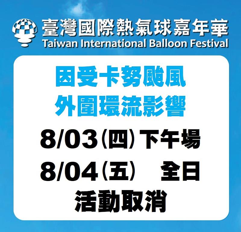 卡努颱風來襲 臺東颳起焚風 縣府宣布熱氣球嘉年華8/3下午場及8/4全日活動取消