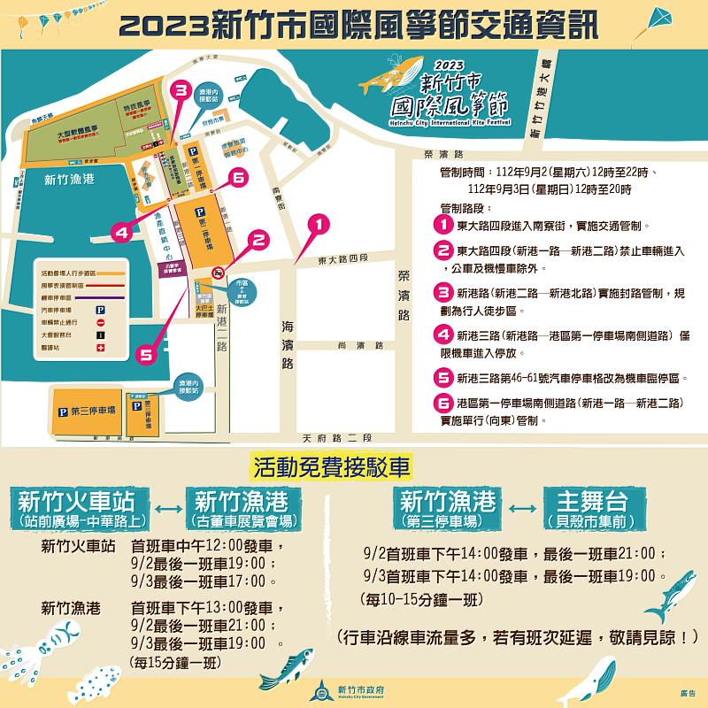 新竹市國際風箏節9/2-9/3免費接駁車　交通管制資訊看過來。