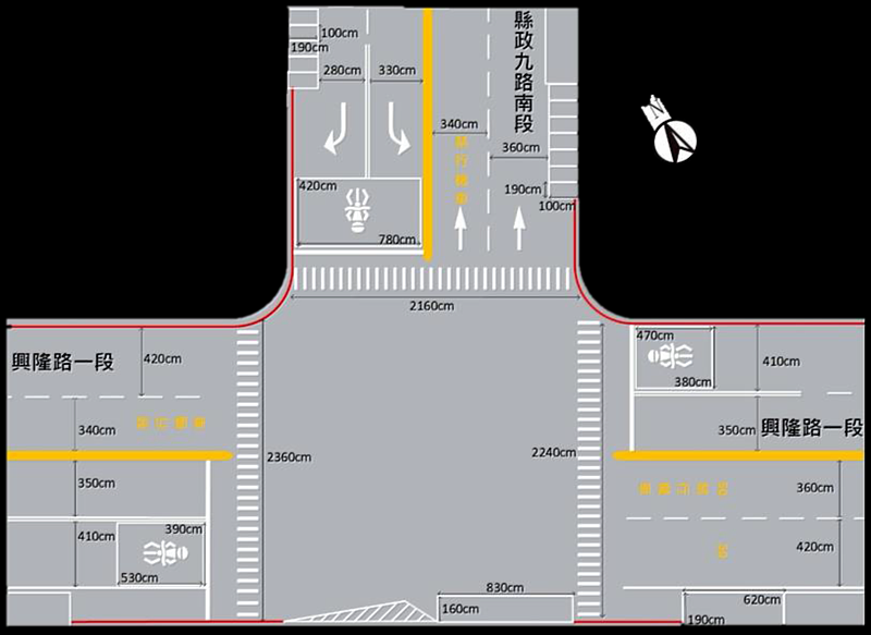 改善前-興隆路一段與縣政九路南段路口既有平面配置