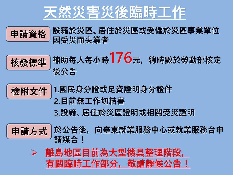 臺東政府協助蘭嶼迅速重整災後家園 媒合機關單位提供民眾臨時工作機會