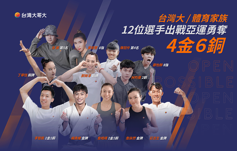 台灣大體育家族共12位選手參賽杭州亞運，勇奪10面獎牌。