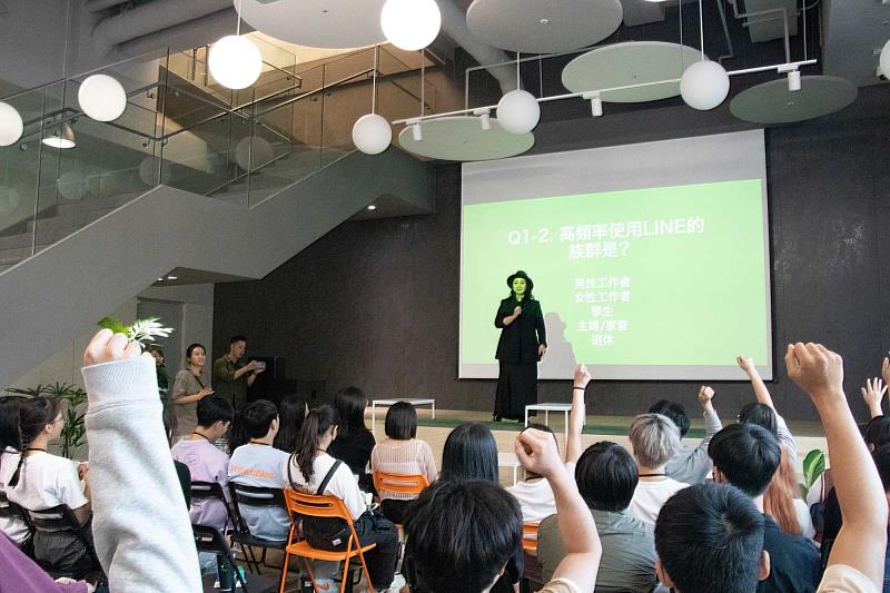 圖二：學生積極與LINE Taiwan品牌行銷部行銷總監吳姿瑩互動。（世新大學提供）