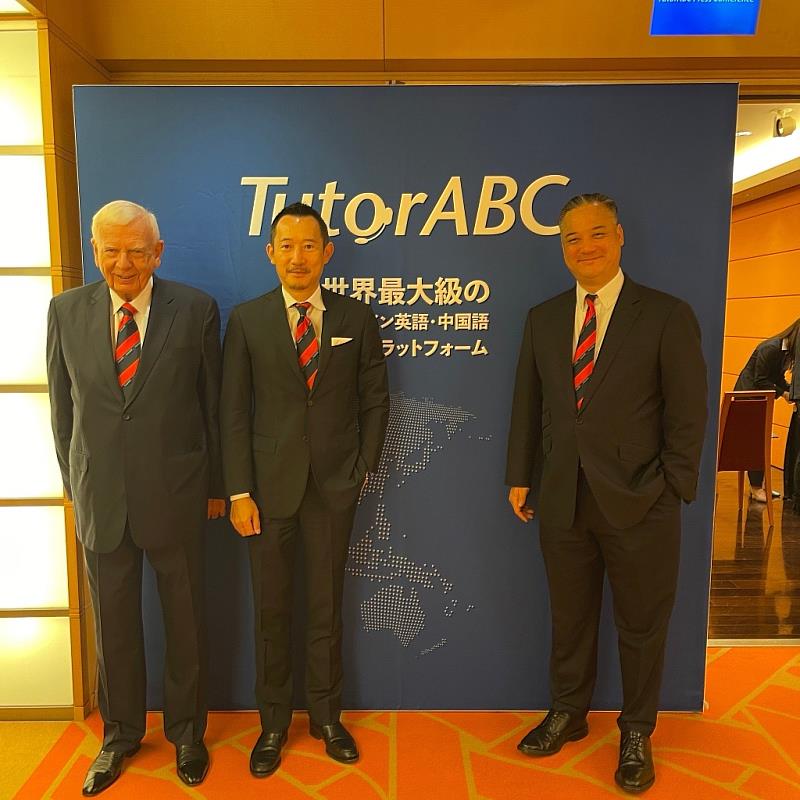 TutorABC's Joint Chairman, Sam Yang (right), Office Mugino's founder, Go Mugino (center), and TutorABC's Joint Chairman, Rodney Miles (left).