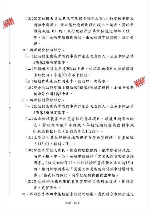 小犬颱風侵襲 新港、溪口、大林、太保、水上、民雄鄉稻米災損現金救助