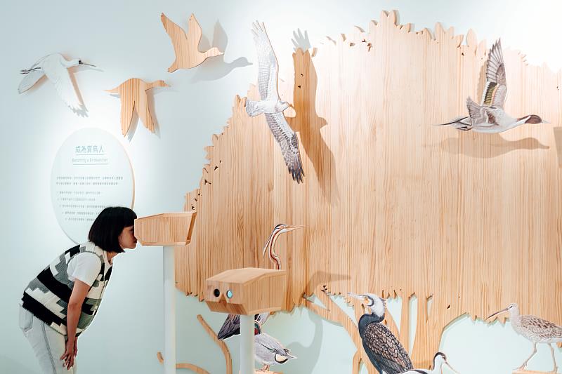 鰲鼓濕地生態展示館2樓常設展《看見自然的律動》如同繪本般的感官空間，帶領遊客沈浸體驗鳥類生態