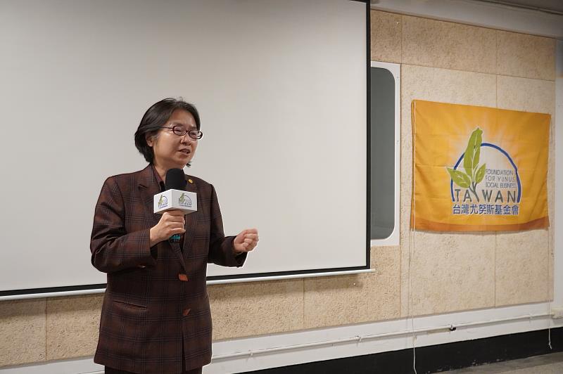 台灣尤努斯基金會董事長蔡慧玲致詞，鼓勵青年創造更多社會影響力