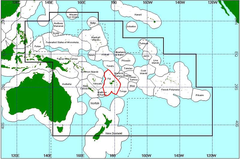 斐濟地理位置(紅線區域)