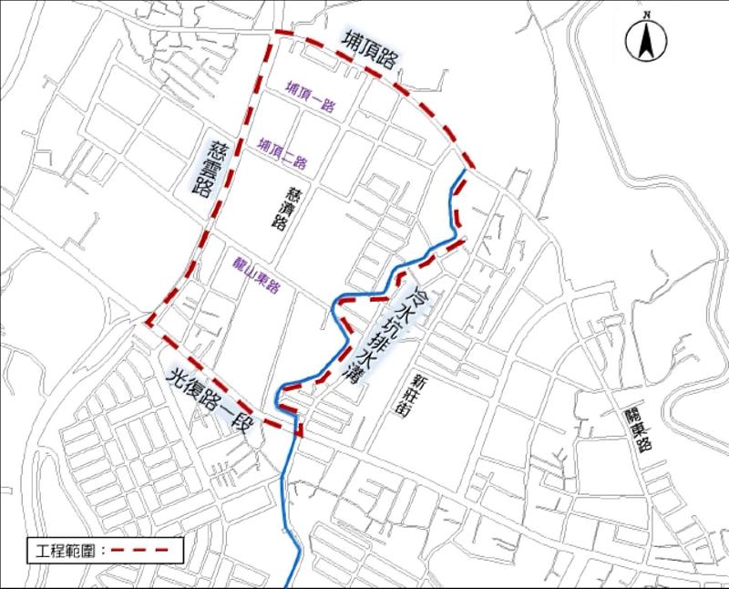 「新竹市污水下水道系統公道五路分支管網及用戶接管工程暨指定地區-3」已順利完成決標，預計施工範圍。