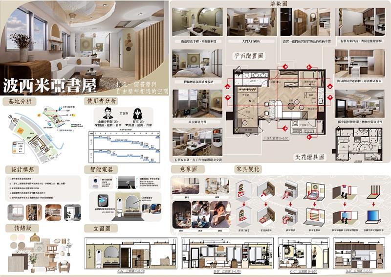 「2023德國海福樂全國學生設計競賽」得獎名單出爐，中國科大室內設計系鍾佩君、蔡芳瑜同學的作品「波西米亞書屋」獲得銅獎。 (圖／中國科大提供)