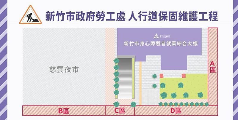 人行道保固維護工程施工分區示意圖（A-D區）