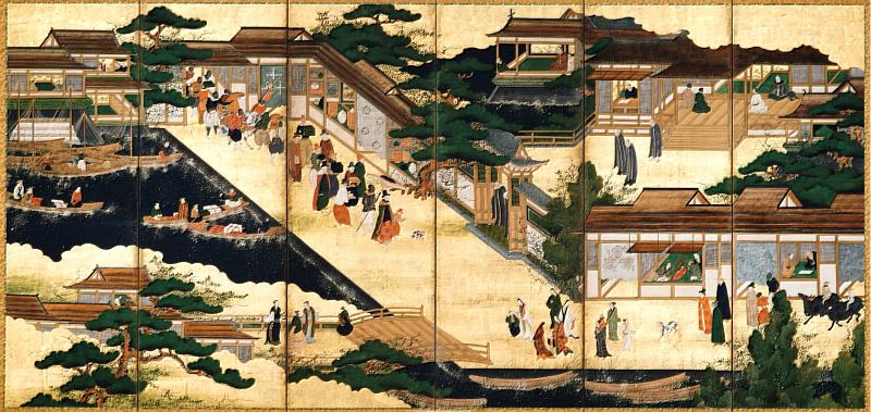 日本國立歷史民俗博物館「南蠻人來朝圖屏風」-右。