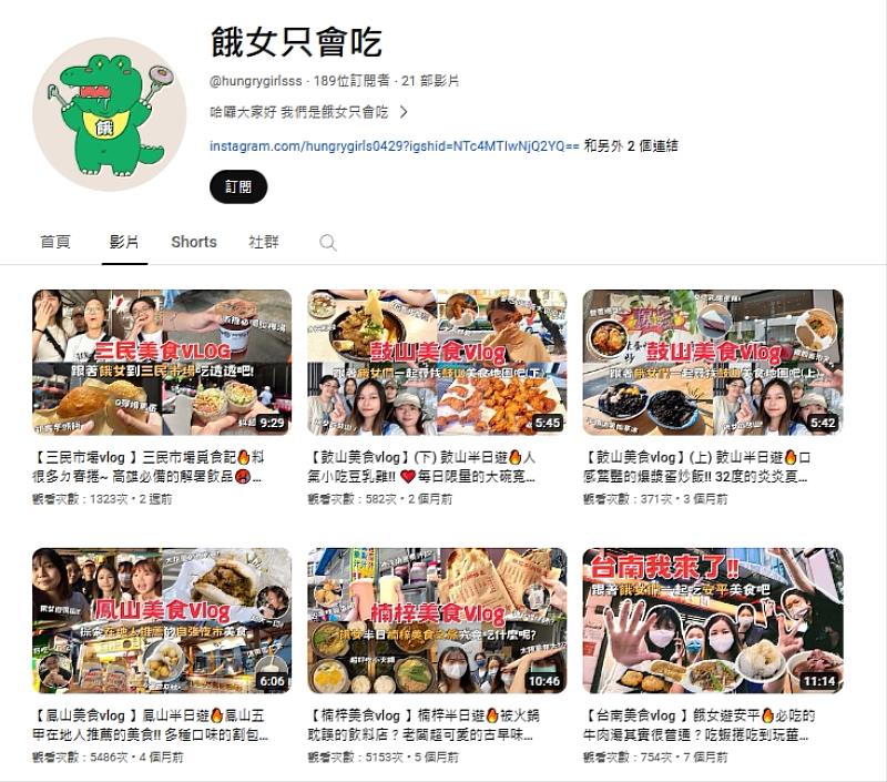 數位系學生架設「餓女只會吃」YT頻道，分享台灣各地區的美食和旅遊景點。