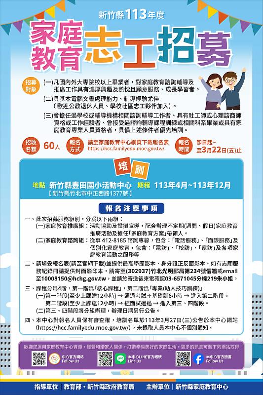 官網-今年度新志工招募即日起開放報名至3月22日截止，預計招募60名熱情志工。