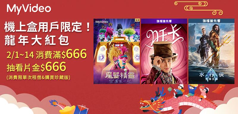 MyVideo限時租借或購買電影達666元，即抽666元看片金。