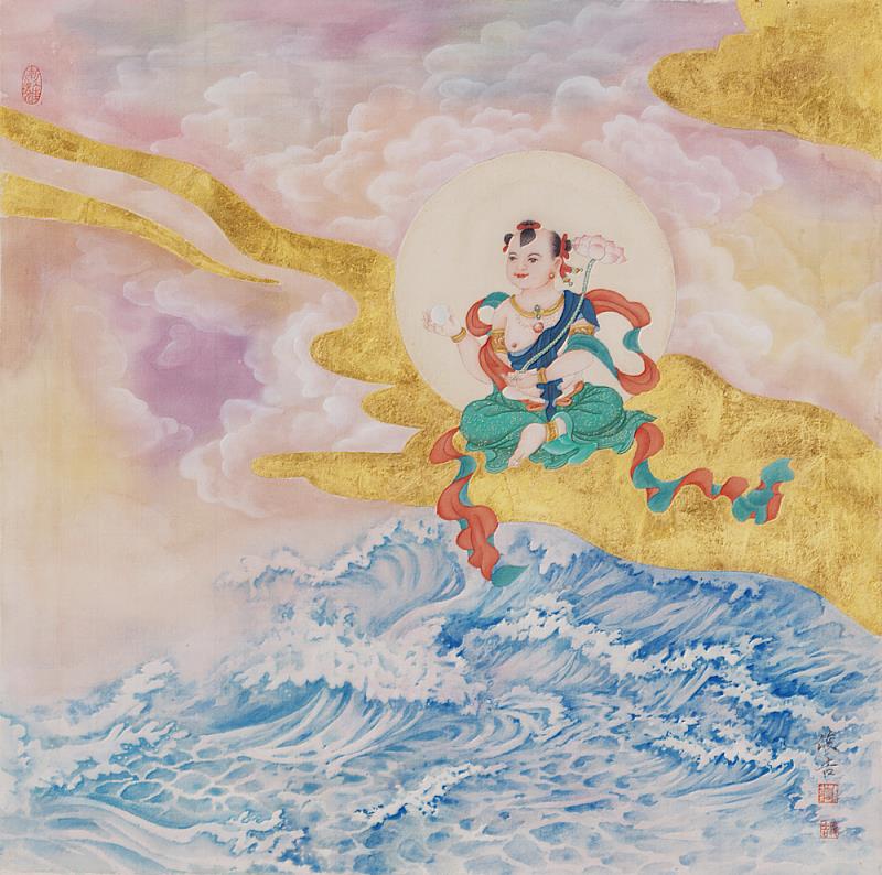 華梵大學佛教藝術學系陳俊吉主任展出作品《菩提滿願功德海》。