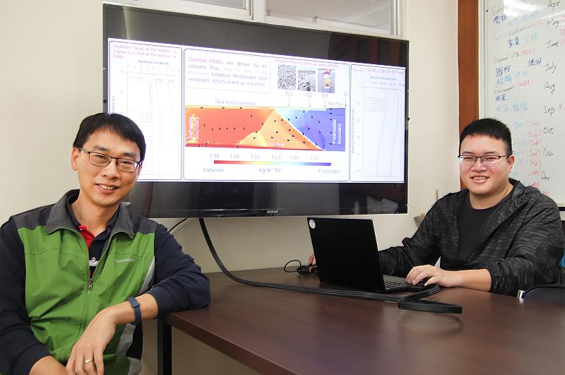 中央大學有關地下水出流現象研究，成果刊載於《水文學雜誌》Journal of Hydrology：Regional Studies頂尖期刊，左為應地所王士榮副教授、右為第一作者越南籍博士生鄧明君。