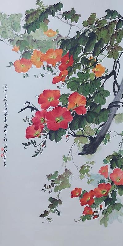 吳秋香水墨作品「凌霄迎風舞」。