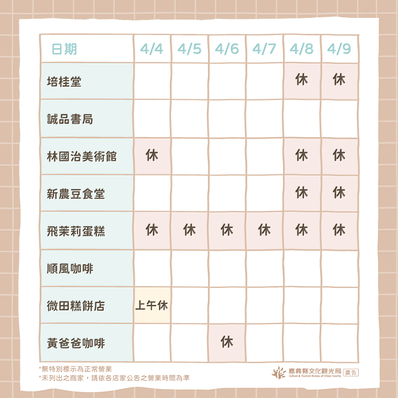 清明連假及媽祖遶境期間 新港店家營業資訊-2