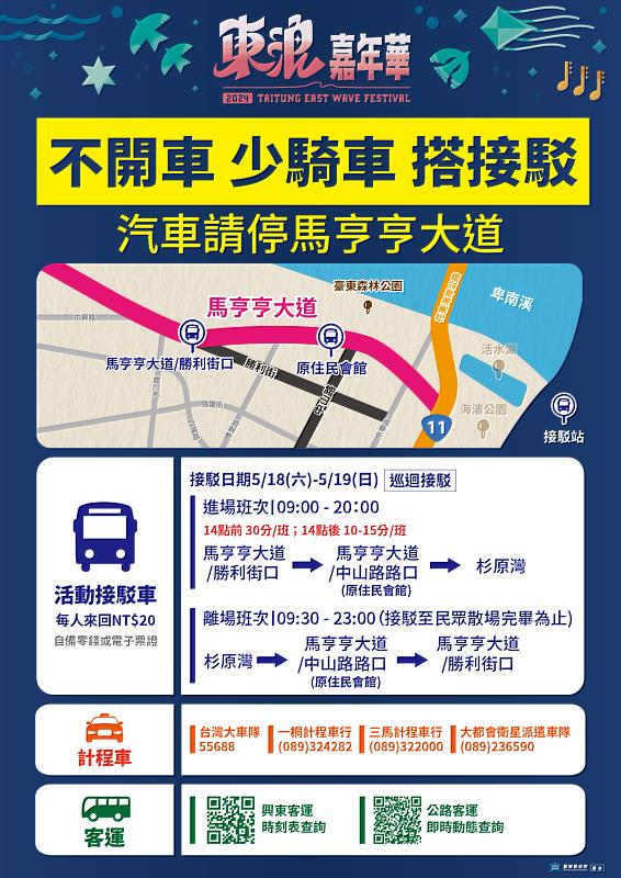 東浪嘉年華交通疏運懶人包！臺東縣政府呼籲「不開車、少騎車、搭接駁」