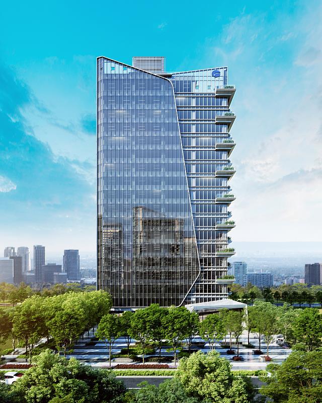 北士科將是台北首座結合住宅與A辦總部的無堤濱水商圈，圖為最近水岸的新洲美段頂辦首發案「遠雄商舟」建築外觀3D透視示意。（圖／遠雄房地產提供）