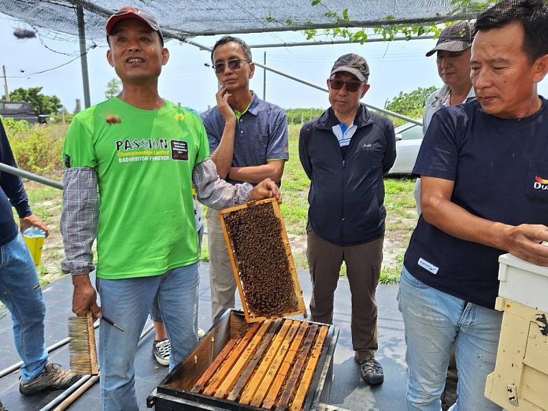 臺東分署建立之養蜂交流平台，讓學員們得以相互交流成為養蜂達人(圖片左一為陳俊傑先生)