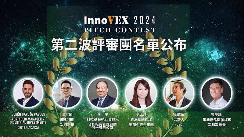 InnoVEX主辦單位之一台北市電腦公會（TCA）表示，總價值高達10萬美元的InnoVEX 2024創新競賽（Pitch Contest），第二波重量級競賽評審名單正式公布，來自西班牙Criteria Caixa資產管理、巴黎風投公司 HCVC、美商中經合集團WI Harper Group、之初加速器AppWorks、宏誠創投（UMC Capital）、台杉投資科技基金等多家國際創投（VC）機構。