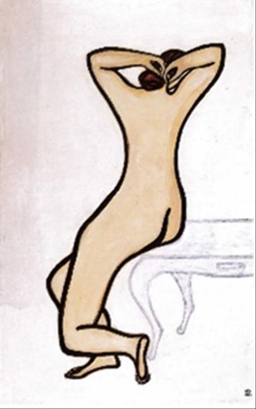 《富邦典藏展．觸動》展出常玉1950至60年代經典裸女系列作品〈入浴〉。常玉的創作將複雜歸於簡單，卻能透過極簡線條與色彩，傳達勾人心弦的力量。