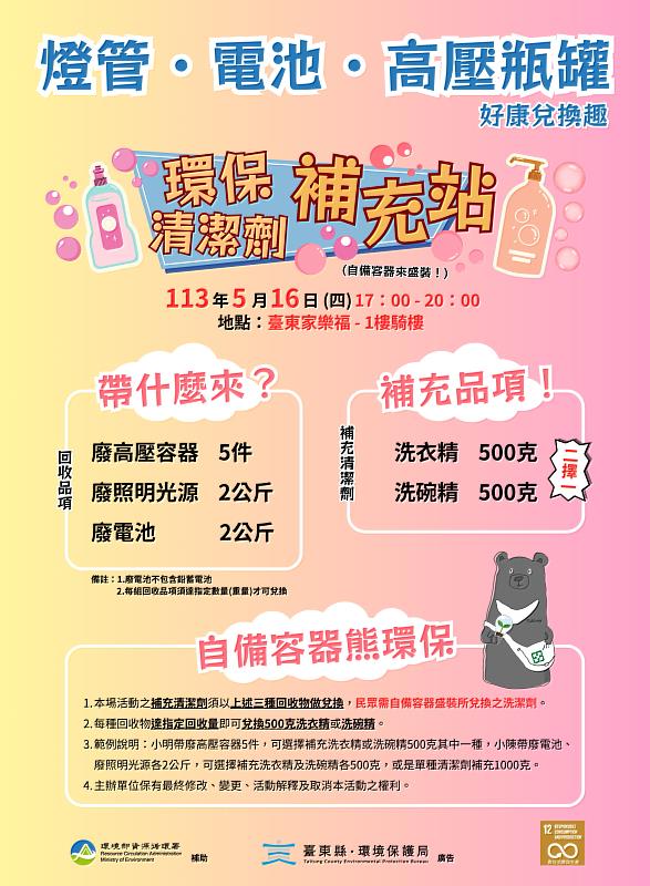 「自備容器 環保清潔劑補充站活動」又來了 歡迎多加參與 愛地球省荷包