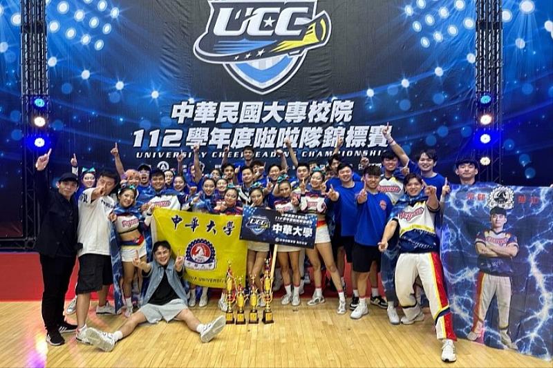 圖／中華大學競技啦啦隊代表學校參加大專院校112學年度啦啦隊錦標賽，奪下「三冠王」的佳績！