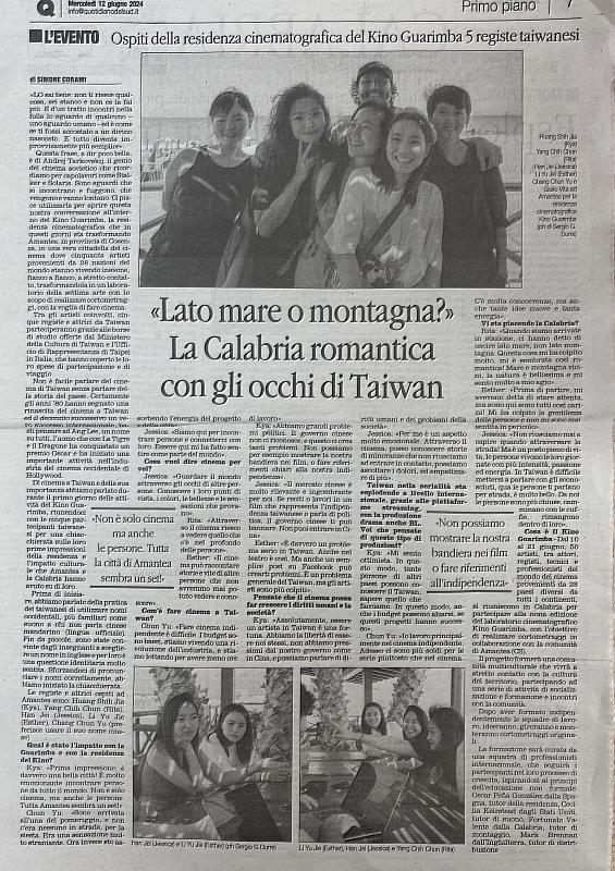 5位駐村的臺灣影人獲義大利南方日報（il Quotidiano del Sud）內頁整版報導，刊載他們駐村期間的經歷及心得。