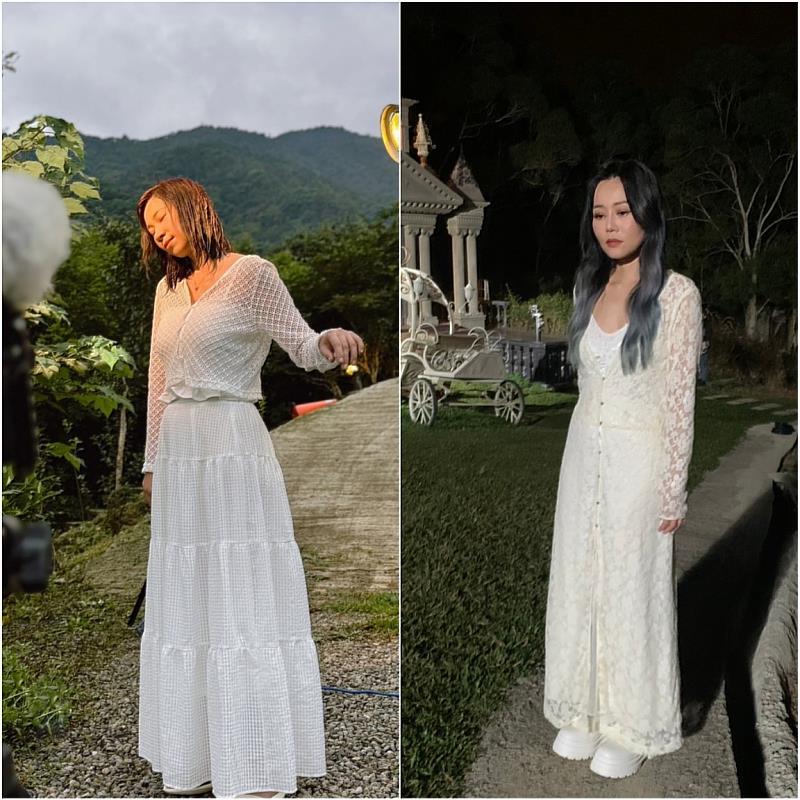 雅維•茉芮與林沛蕎各自拍MV穿白衣很嚇人。