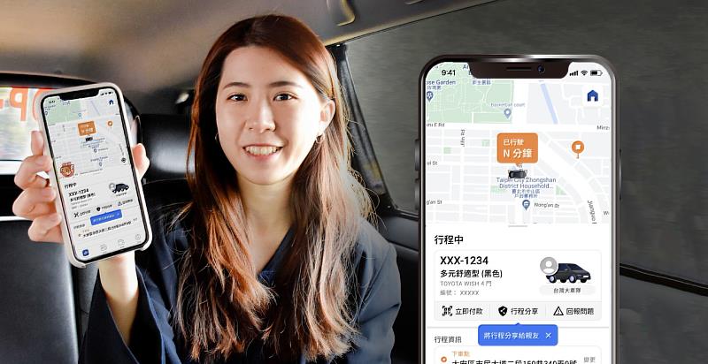 圖三_55688 APP「行程分享」功能可將乘車路線分享給家人朋友，掌握乘車當下行程路徑與司機資訊，搭車安全又安心。