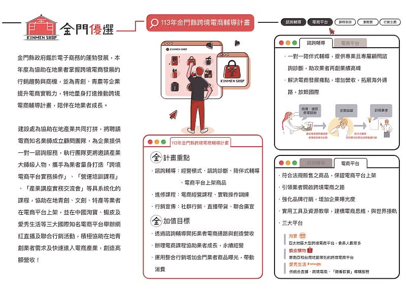 跨境電商輔導計畫說明會將介紹計畫內容及輔導資源，金門縣政府誠摯邀請在地業者共襄盛舉。